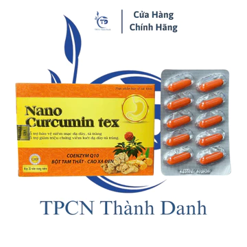 ( Vỉ TEX ) Viên Uống NANO CURCUMIN TEX Nghệ Vỉ, Bột Tam Thất, Cao Xạ Đen, Giảm Viêm Loét Dạ Dày - Hộp 30 Viên