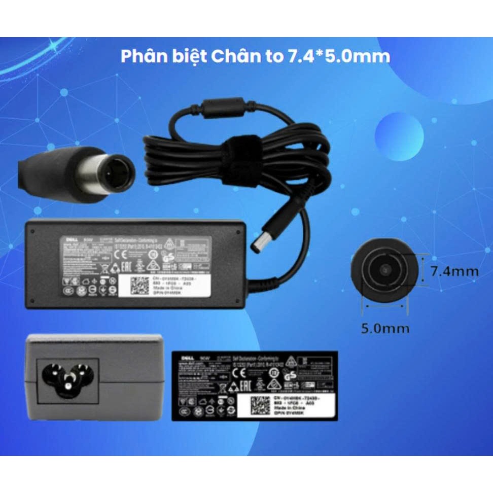 Sạc dành cho Laptop Dell 19.5V- 4.62A 90W / 3.34A 65W - Sạc dell chân to / nhỏ