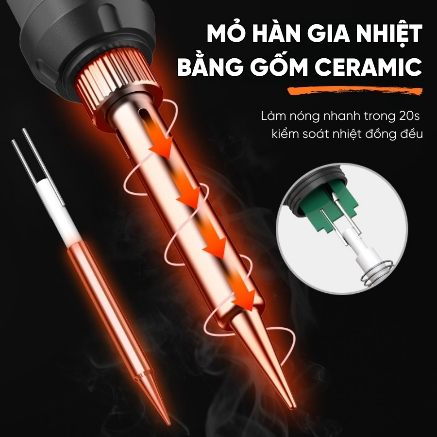Bộ Mỏ Hàn Điện Thiếc 60W RAYENR Điều Chỉnh Nhiệt Độ , Mỏ Hàn Điện Hợp Kim Cao Cấp Làm Nóng Nhanh BMH001