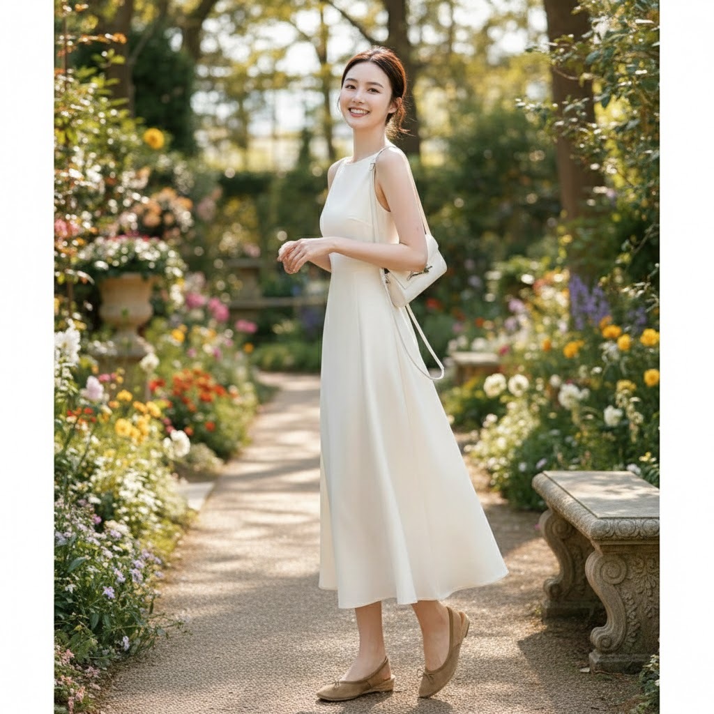 Ohari Váy hai dây CỔ THUYỀN dáng dài tiểu thư đi du lịch dự tiệc sang trọng, ĐẦM CỔ THUYỀN dáng xòe Hàn Quốc