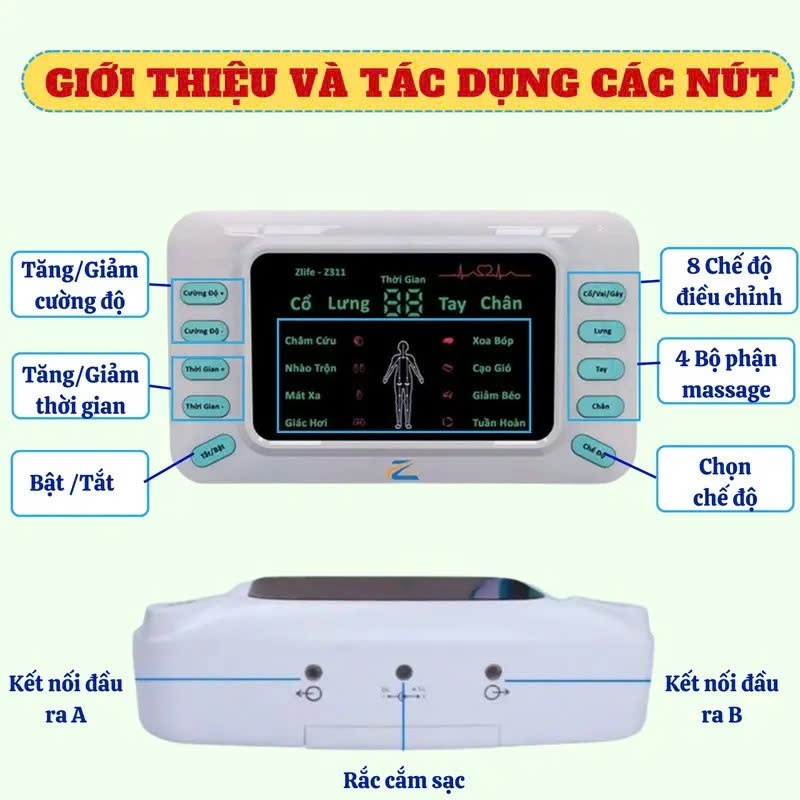 Máy Massage Xung Điện Trị Liệu Vật Lí, Máy Mát Xa Châm Cứu Tiếng Việt Z311 Giảm Nhức Mỏi Toàn Thân