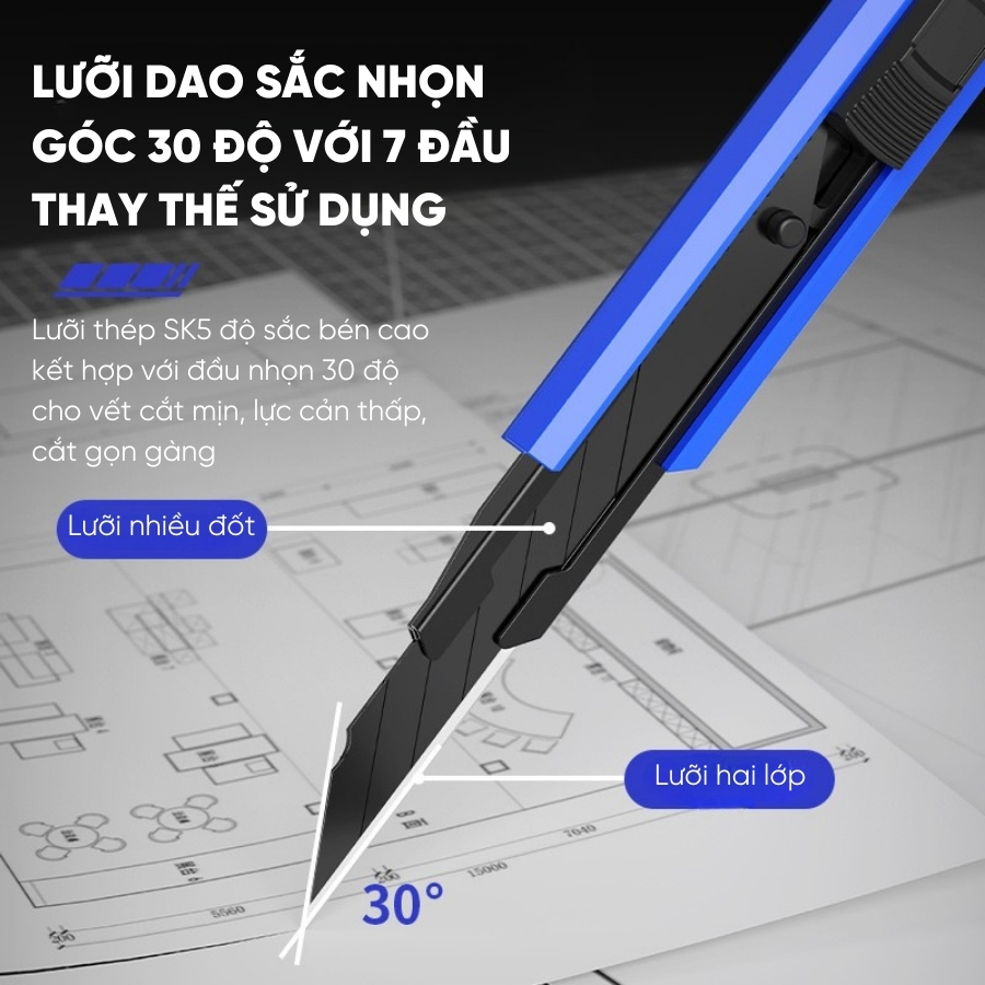 Dao Rọc Giấy Mini Bỏ Túi RAYENR, Dao Trổ Kim Loại Tiện Lợi, Lưỡi Dao Hợp Kim Nhôm 9mm DAO002