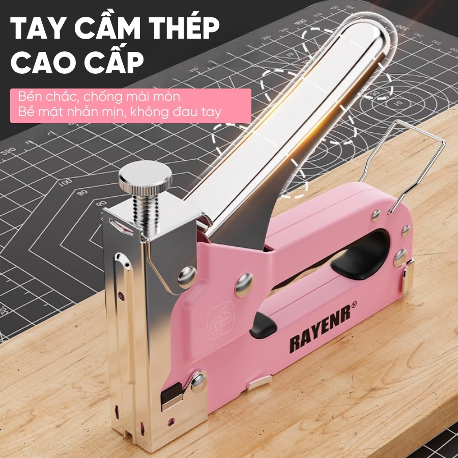 Máy Dập Ghim Lớn RAYENR, Súng Bấm Ghim 4 Trong 1 Cỡ Đại Trợ Lực Để Bàn GHIM001