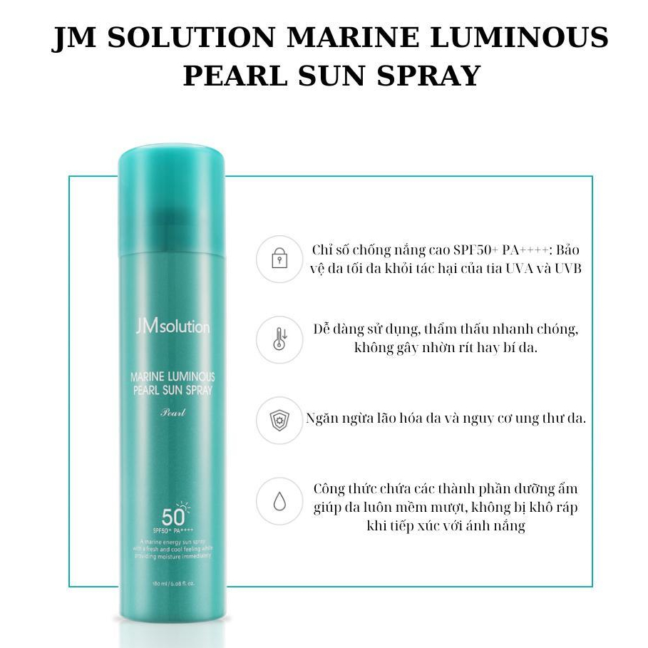 Xịt Chống Nắng JMsolution SPF50+ PA++++ 180ml, Dưỡng Ẩm, Khô Thoáng, Dùng Cho Mặt & Body Hàn Quốc