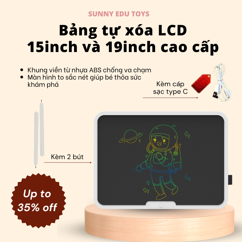 Bảng vẽ tự xóa điện tử, bảng viết vẽ thông minh cỡ lớn 15,19 inch m n hình LCD a sắc đồ họa ẹp kèm bút dạy học