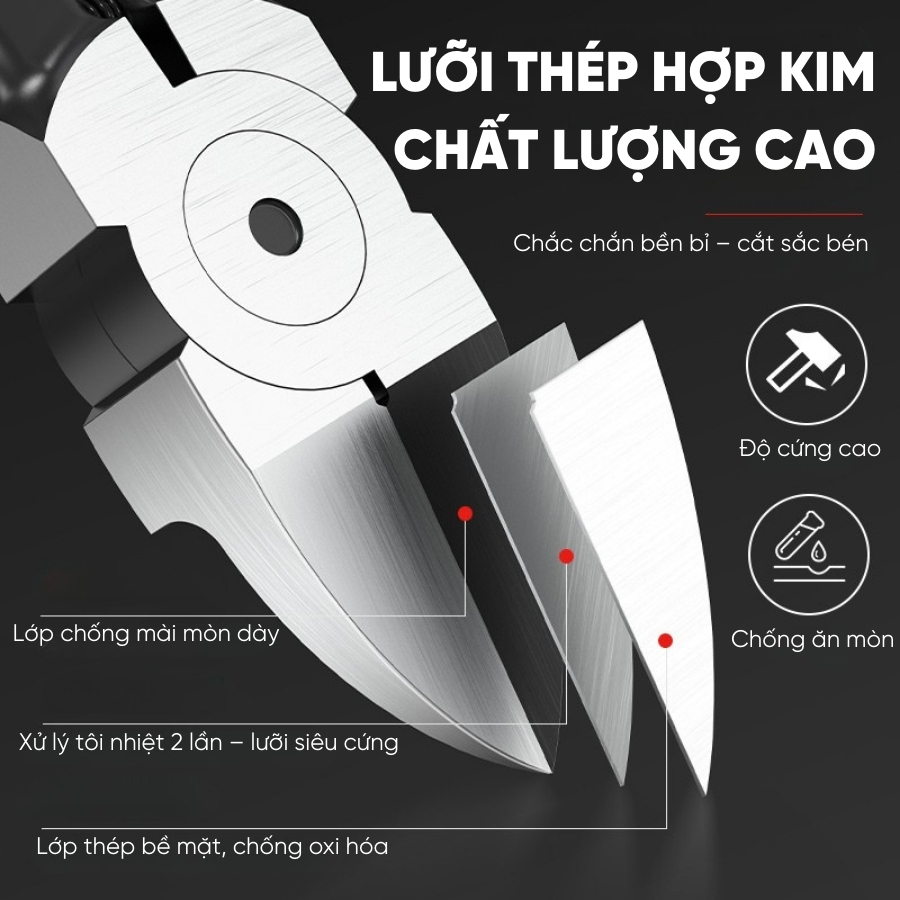 Kìm Cắt Kỹ Thuật RAYENR, Kìm Cắt Dây Điện Lưỡi Cắt Nhọn Vát Mỏng Sắc Bén Tay Cầm Nhựa KC001