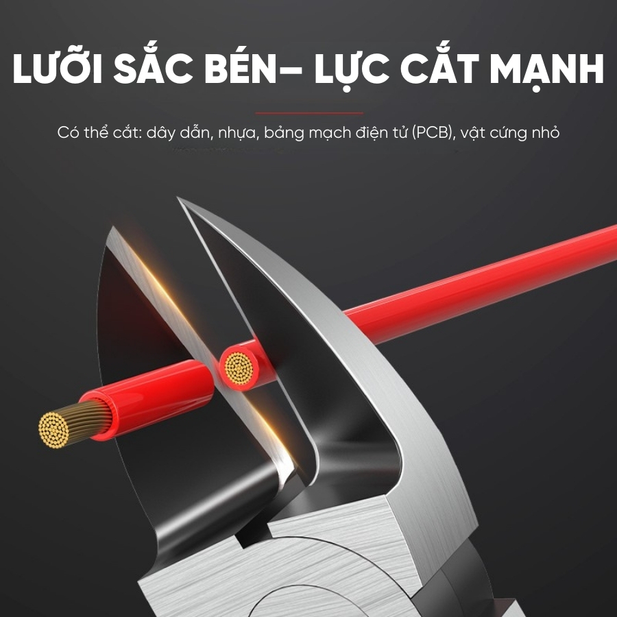 Kìm Cắt Kỹ Thuật RAYENR, Kìm Cắt Dây Điện Lưỡi Cắt Nhọn Vát Mỏng Sắc Bén Tay Cầm Nhựa KC001