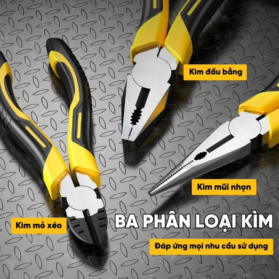 Bộ 3 Kìm Đa Năng RAYENR, Kìm Cắt Dây Điện, Kìm Mũi Nhọn, Kìm Mỏ Xéo Chất Liệu Thép Cacbon Chống Gỉ KCAT002