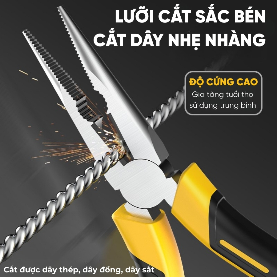 Bộ 3 Kìm Đa Năng RAYENR, Kìm Cắt Dây Điện, Kìm Mũi Nhọn, Kìm Mỏ Xéo Chất Liệu Thép Cacbon Chống Gỉ KCAT002