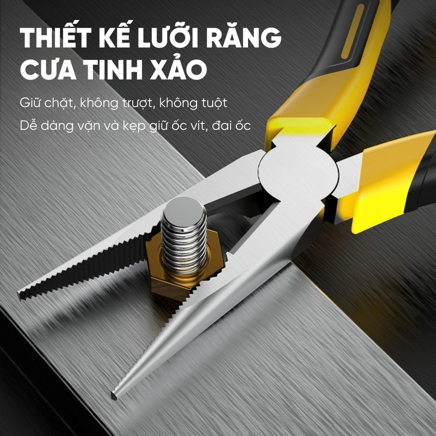 Bộ 3 Kìm Đa Năng RAYENR, Kìm Cắt Dây Điện, Kìm Mũi Nhọn, Kìm Mỏ Xéo Chất Liệu Thép Cacbon Chống Gỉ KCAT002