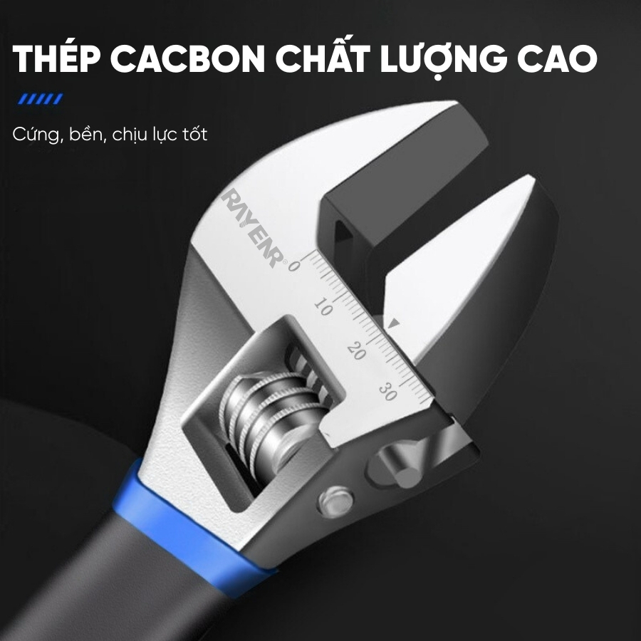 Mỏ Lết Đa Năng Điều Chỉnh Linh Hoạt RAYENR, Cờ Lê Chất Liệu Thép Cacbon Cao Cấp Tay Cầm Nhựa MOLET001