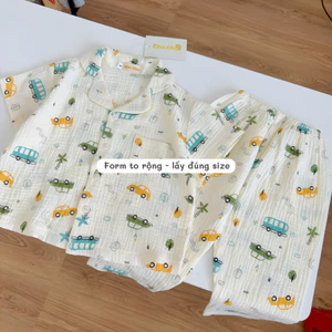 Đồ ngủ trẻ em 9–24kg | Bộ tay ngắn form rộng, vải Xô Muslin thoáng mát, thấm hút mồ hôi
