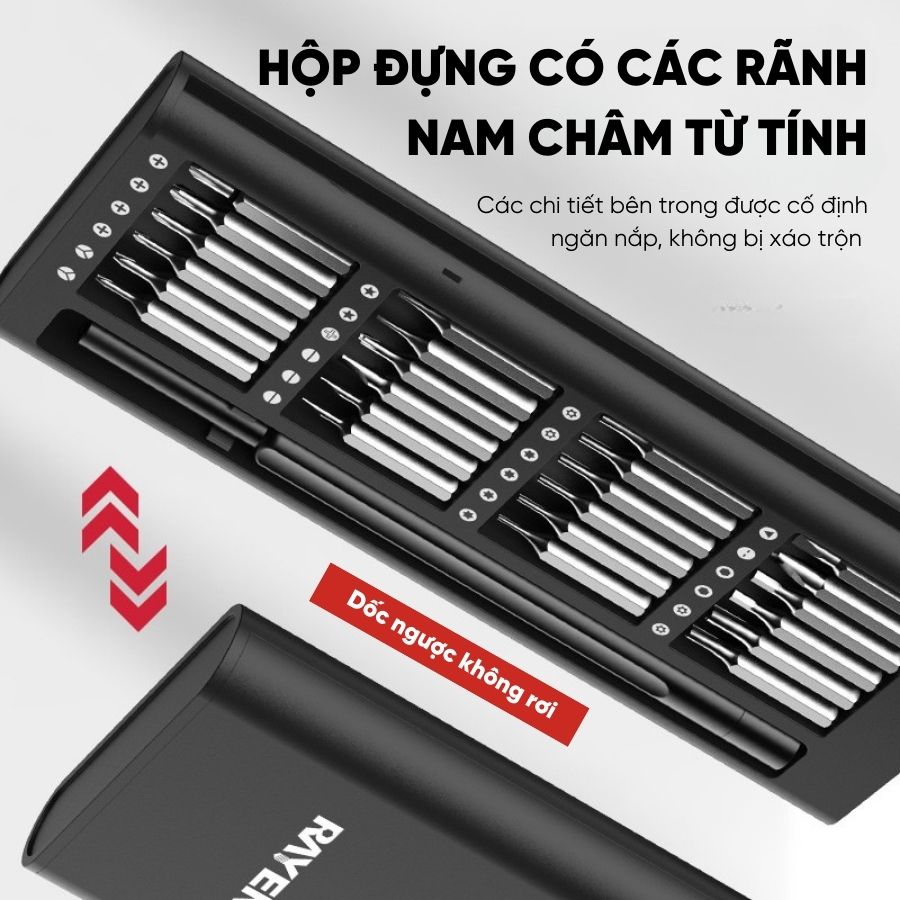 Bộ Tuốc Nơ Vít RAYENR, Bộ Tua Vít 25 Món Đa Năng, Bộ Tô Vít Từ Tính Hợp Kim Thép TV001