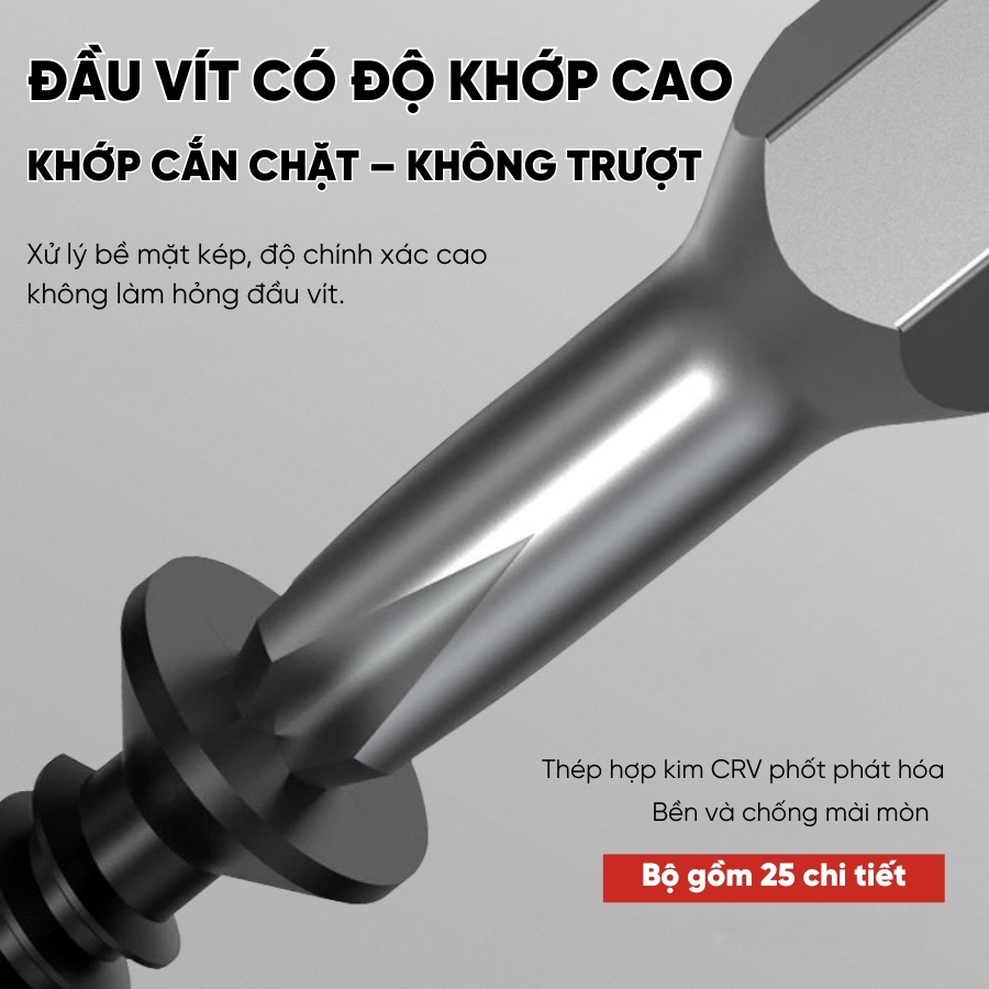 Bộ Tuốc Nơ Vít RAYENR, Bộ Tua Vít 25 Món Đa Năng, Bộ Tô Vít Từ Tính Hợp Kim Thép TV001
