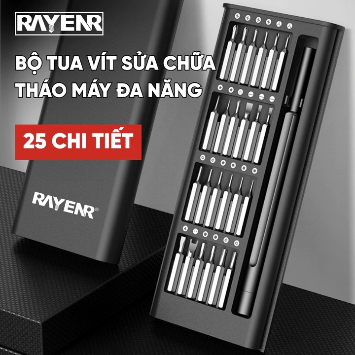 Bộ Tuốc Nơ Vít Sửa Chữa RAYENR, Bộ Tua Vít Hợp Kim Thép 25 Món Đa Năng, Bộ Tô Vít Nhiều Đầu Tiện Lợi TV001