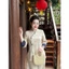 Set đồ lam, set đi chùa áo cổ V thêu hoa đẹp Vải Ruby nút bọc tay lửng phối kèm quần dài có túi