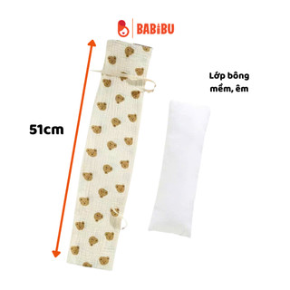 Gối ôm cho bé vải xô muslin 51x12cm thấm hút thoáng mềm hoạ tiết đáng yêu