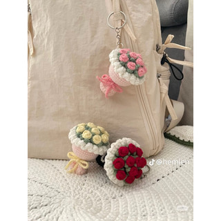 ( CÓ ẢNH THẬT) Móc khoá bó hoa mini bằng len handmade 100%