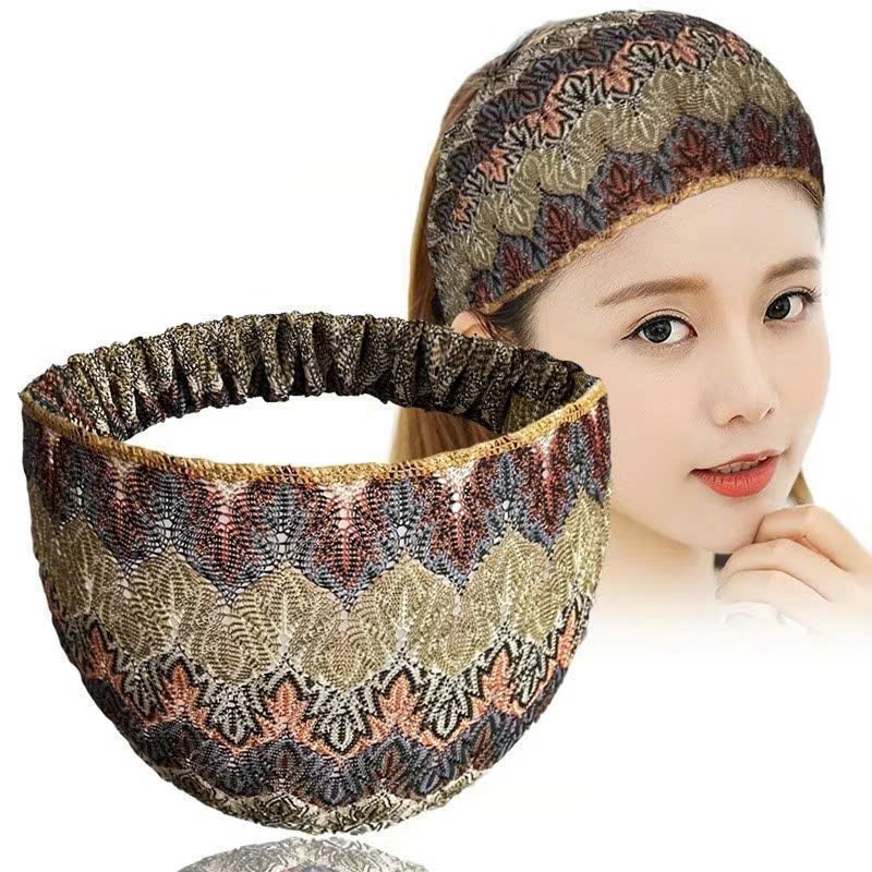 Băng Đô Cài Tóc Nữ Bản Rộng Họa Tiết Thổ Cẩm – Co Giãn Tốt, Thoáng Khí, Thời Trang Đi Chơi Tập Luyện