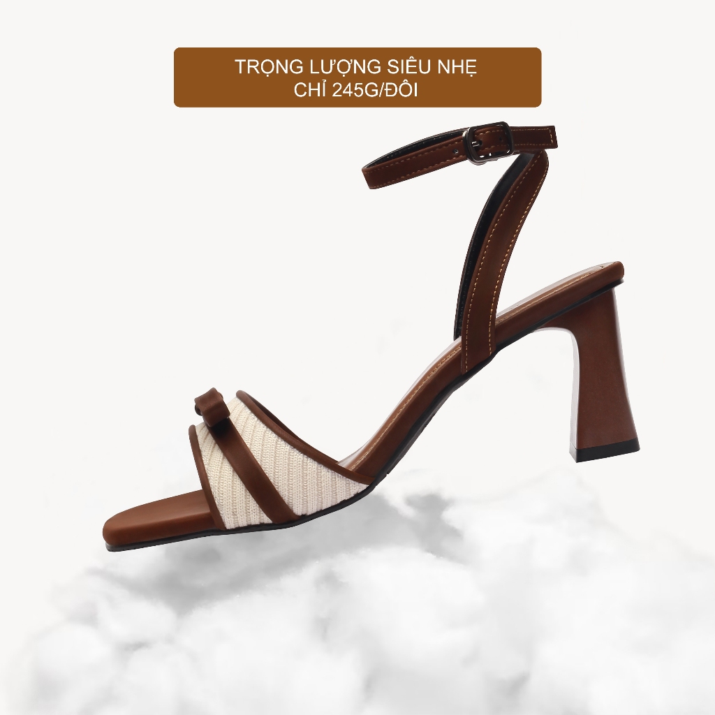 CORII - Giày Sandal Cao Gót Mũi Vuông Phối Nơ TẾT 2026 Thời Trang và Thoải Mái  - CR6T263 Nâu