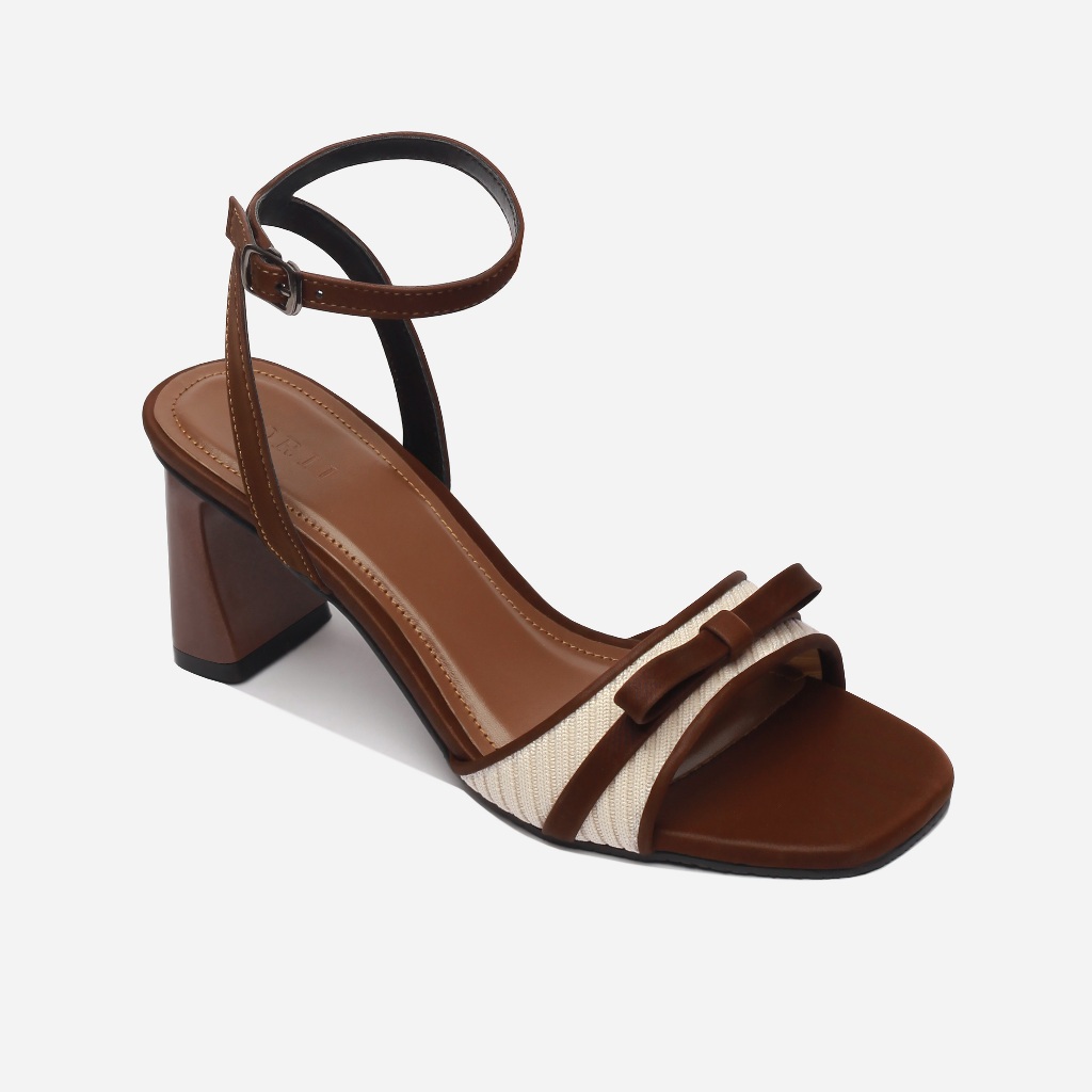 CORII - Giày Sandal Cao Gót Mũi Vuông Phối Nơ TẾT 2026 Thời Trang và Thoải Mái  - CR6T263 Nâu