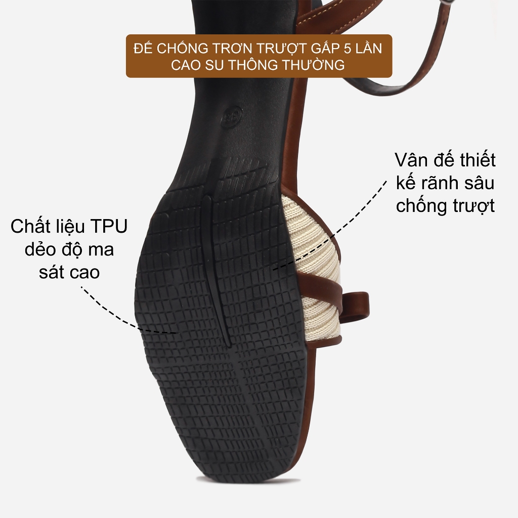 CORII - Giày Sandal Cao Gót Mũi Vuông Phối Nơ TẾT 2026 Thời Trang và Thoải Mái  - CR6T263 Nâu