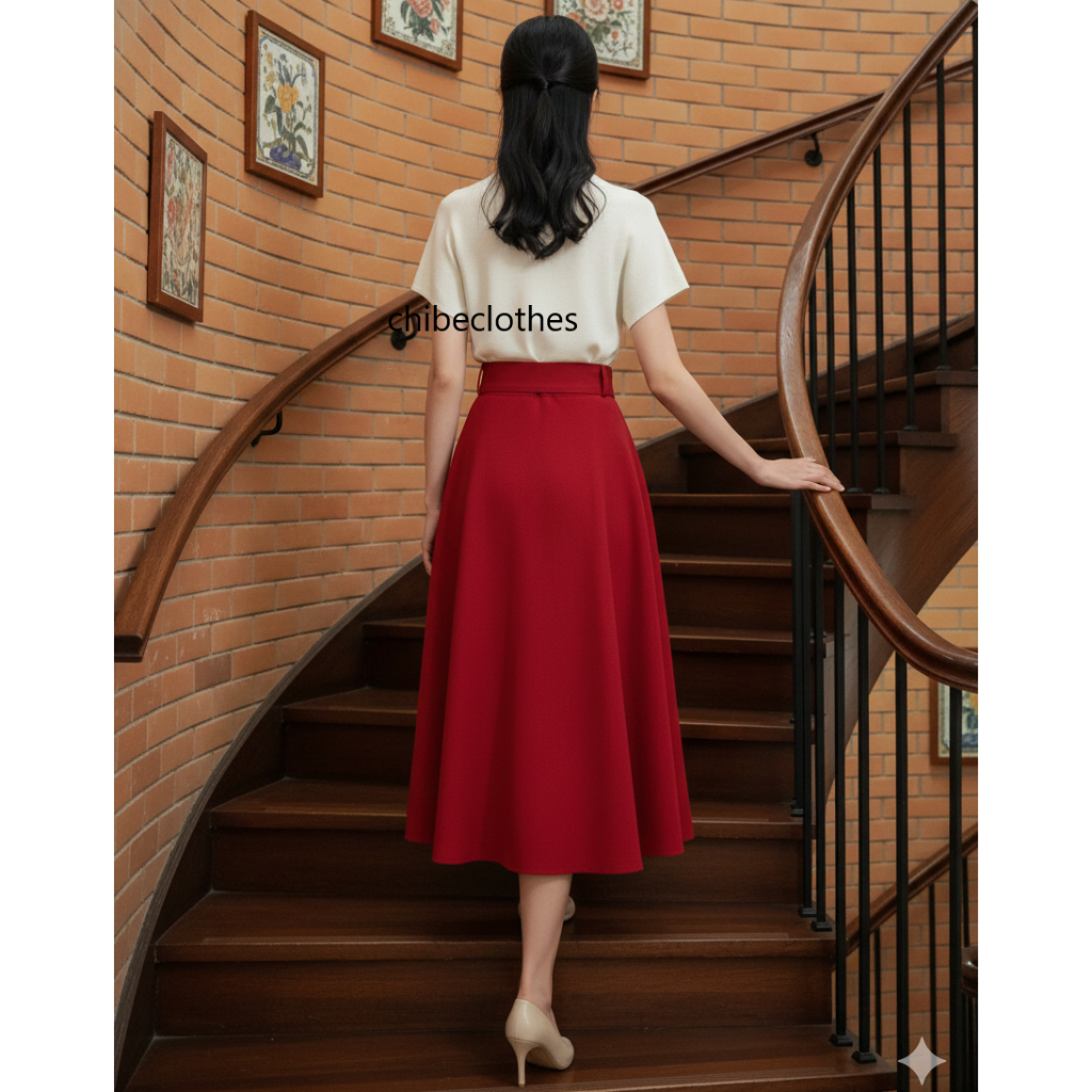 Chân Váy Xòe 80cm, Tặng Kèm Đai. Chân Váy Công Sở Che Khuyết Điểm CV53