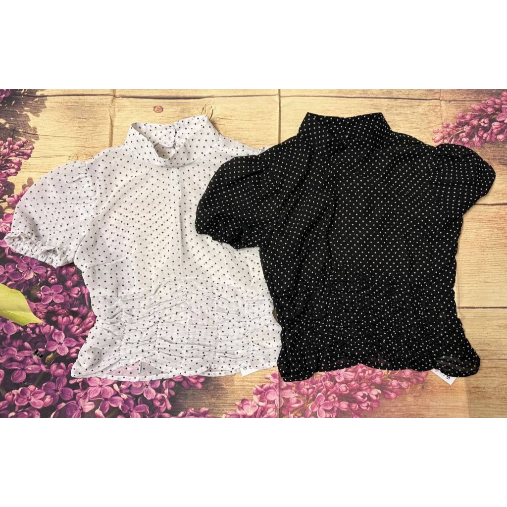 Áo Chấm Bi Cộc Tay Xuyên Thấu  Màu Đen/ Trắng (Áo Không Kèm Bra)