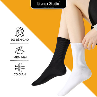 Tất nam nữ cổ cao URANOX chất cotton trơn basic co giãn bốn chiều phong cách Hàn Quốc
