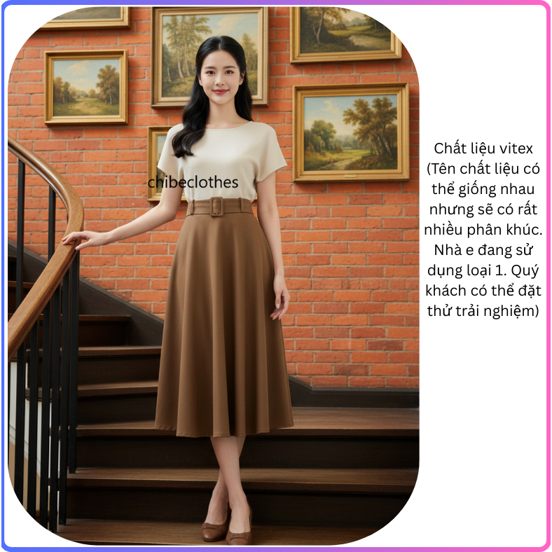 Chân Váy Xòe 80cm, Tặng Kèm Đai. Chân Váy Công Sở Che Khuyết Điểm CV53