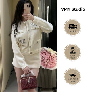 VMY Studio -  Áo len cardigan trắng dài tay QCCC, áo cardigan len dài tay viền thừng túi hộp xinh xắn trẻ trung nữ