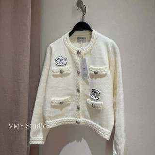 VMY Studio -  Áo len cardigan trắng dài tay QCCC, áo cardigan len dài tay viền thừng túi hộp xinh xắn trẻ trung nữ
