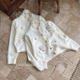 VMY Studio -  Áo len cardigan trắng dài tay QCCC, áo cardigan len dài tay viền thừng túi hộp xinh xắn trẻ trung nữ
