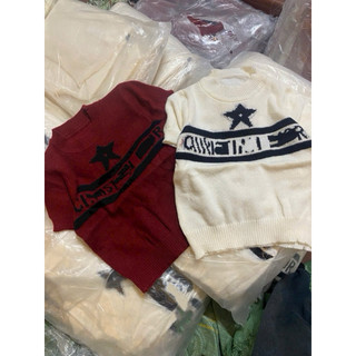 LT - Áo len nữ cổ tròn dệt kim cộc tay chữ ngang ngực ngôi sao, len cổ cao free size 1543