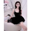 Váy nhung 2 dây viền hoa xoè bồng V97 SM đen