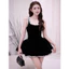 Váy nhung 2 dây viền hoa xoè bồng V97 SM đen