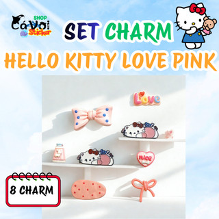 Set Charm Hello Kitty Love Pink Baby Cute – Nơ Hồng, Trái Tim Nice, Love Candy, Charm Gắn Dép DIY Hot Trend