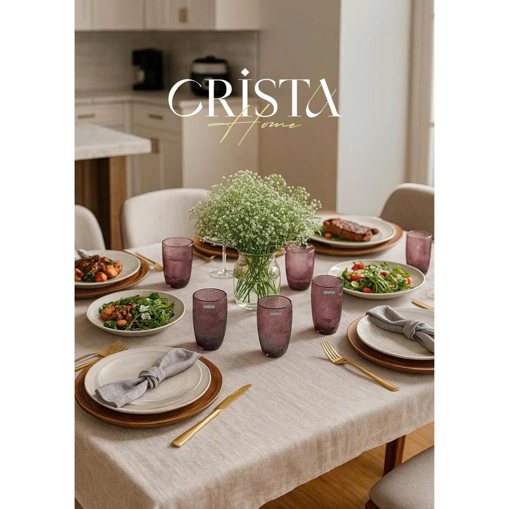 Bộ 6 Cốc Thủy Tinh Vân Lưới Dập Nổi Crista Home 420ml Màu Tím Cao Cấp Decor Bàn Tiệc QuàTết