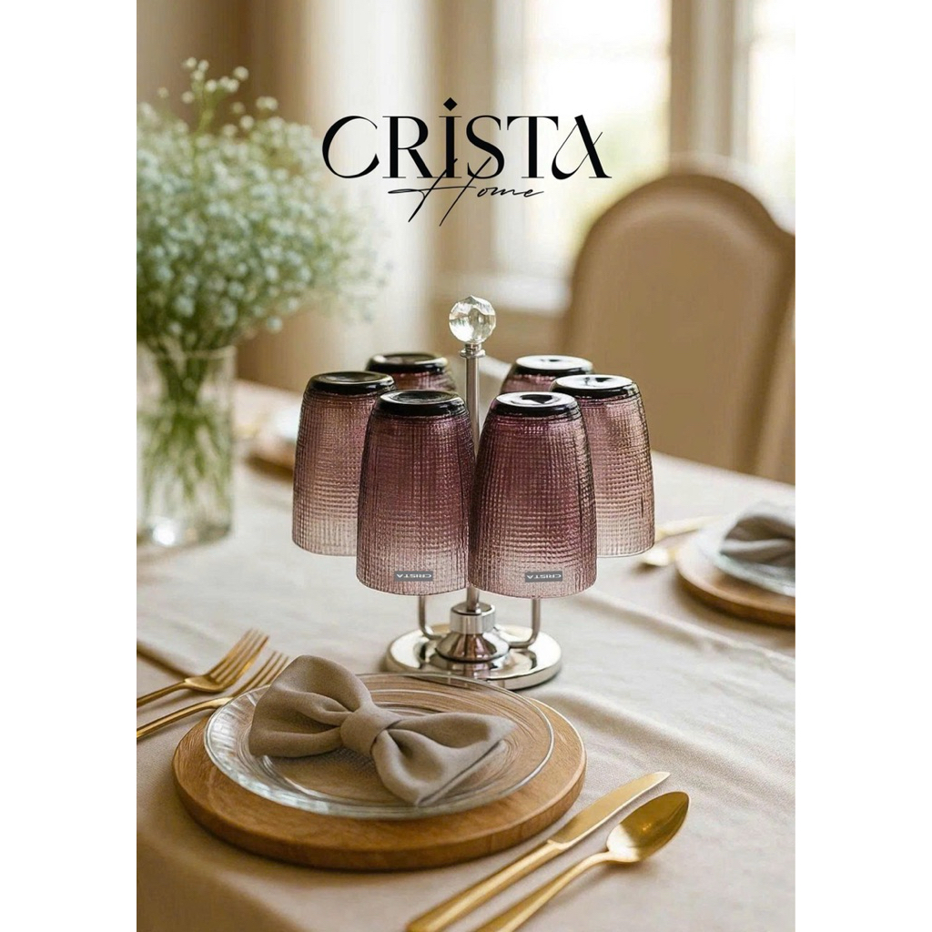 Bộ 6 Cốc Thủy Tinh Vân Lưới Dập Nổi Crista Home 420ml Màu Tím Cao Cấp Decor Bàn Tiệc QuàTết