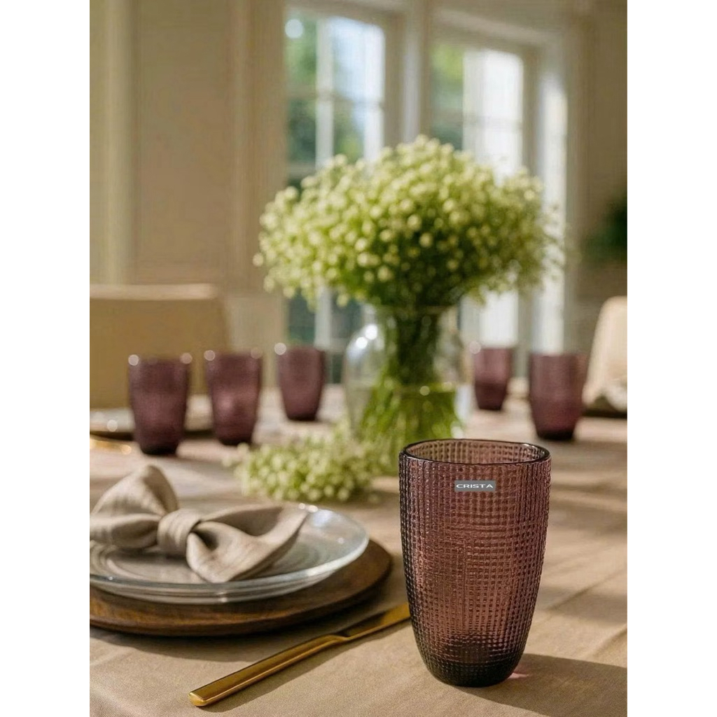 Bộ 6 Cốc Thủy Tinh Vân Lưới Dập Nổi Crista Home 420ml Màu Tím Cao Cấp Decor Bàn Tiệc QuàTết