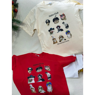 Áo thun Halev Unisex form Oversize nam nữ in hình Mèo vui nhộn Fancy chất Cotton 100% sợi đôi 250gsm cao cấp