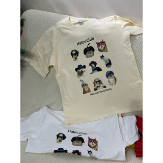 Áo thun Halev Unisex form Oversize nam nữ in hình Mèo vui nhộn Fancy chất Cotton 100% sợi đôi 250gsm cao cấp