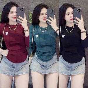 Áo thun PHOM ÔM body nữ Tay Dài phối lưới thêu tôn eo( TD29 ) Top Women