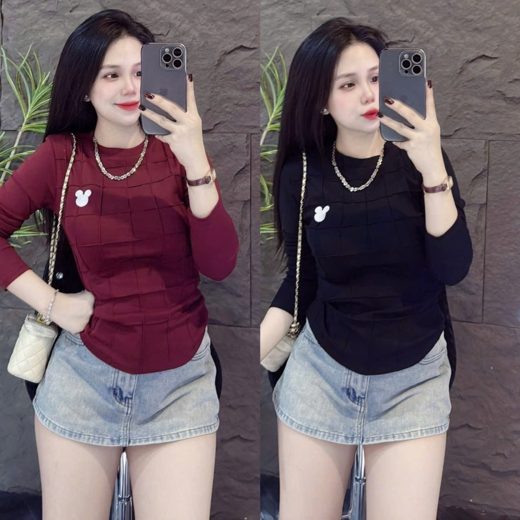 [ Có Size 38kg -58kg ] Áo thun PHOM ÔM body nữ Tay Dài phối lưới thêu tôn eo( TD29 ) Top Women