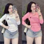 Áo thun PHOM ÔM body nữ Tay Dài phối lưới thêu tôn eo( TD29 ) Top Women