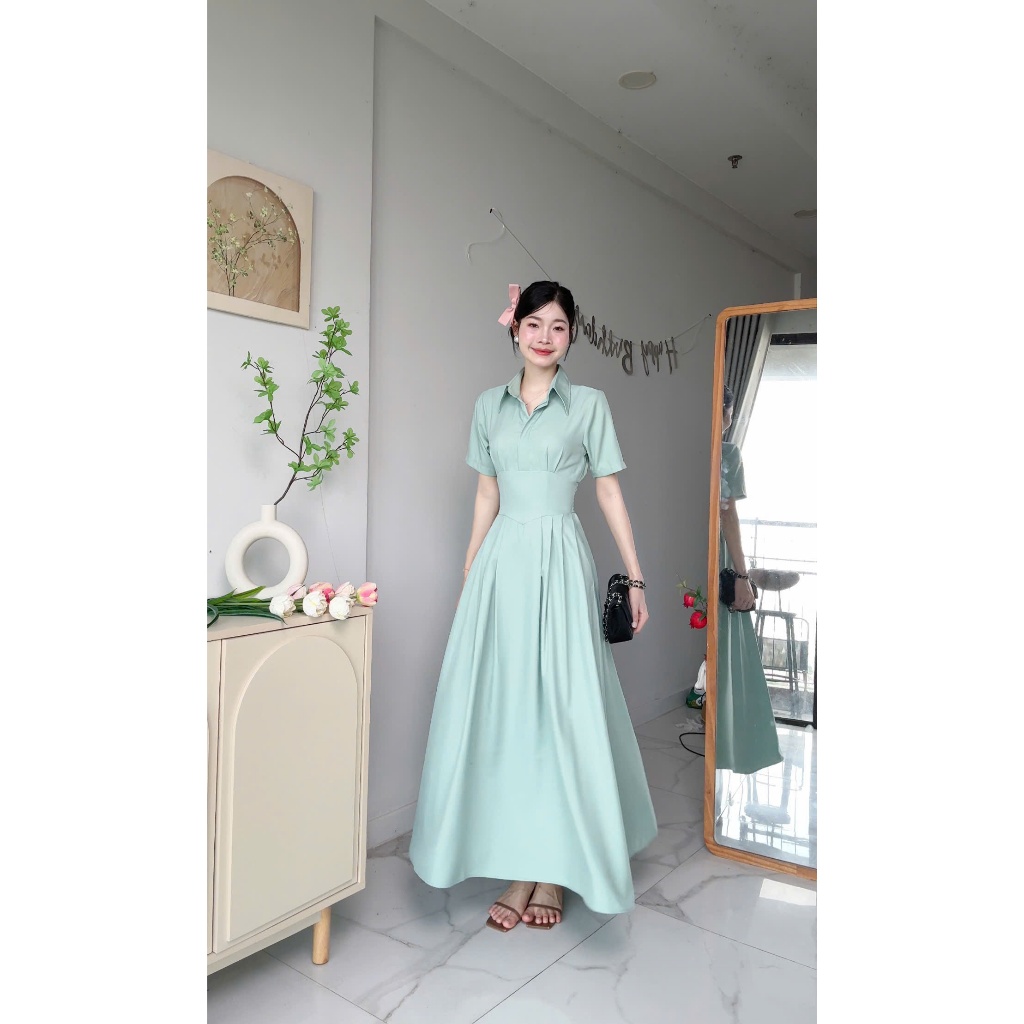 [Đ.23-D] Đầm Sơmi Cổ V Tay Ngắn Chéo Hàn Dáng Dài Women Top Dress (Bo Chun Lưng - Có Túi) | Tũm Clothing | BigBuy360 - bigbuy360.vn