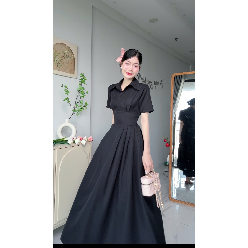 [Đ.23-D] Đầm Sơmi Cổ V Tay Ngắn Chéo Hàn Dáng Dài Women Top Dress (Bo Chun Lưng - Có Túi) | Tũm Clothing | BigBuy360 - bigbuy360.vn