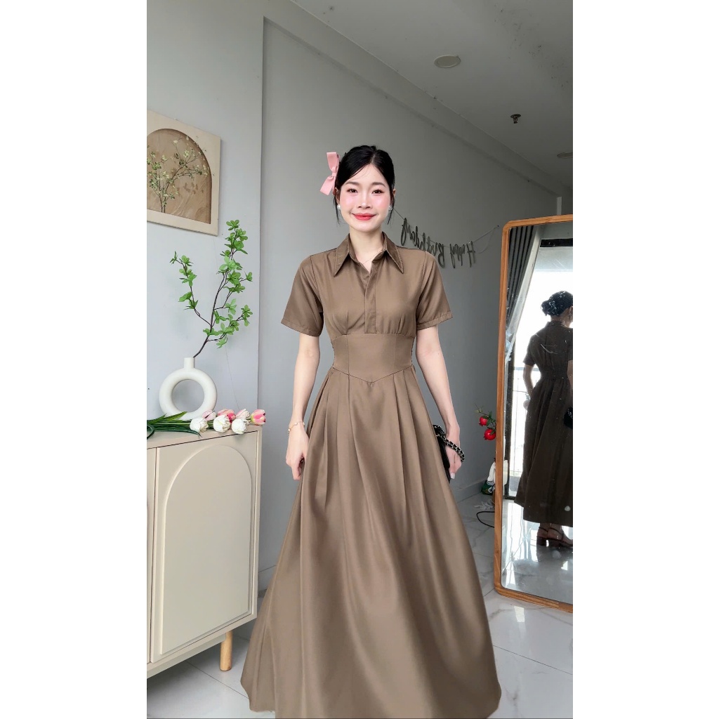 [Đ.23-D] Đầm Sơmi Cổ V Tay Ngắn Chéo Hàn Dáng Dài Women Top Dress (Bo Chun Lưng - Có Túi) | Tũm Clothing | BigBuy360 - bigbuy360.vn