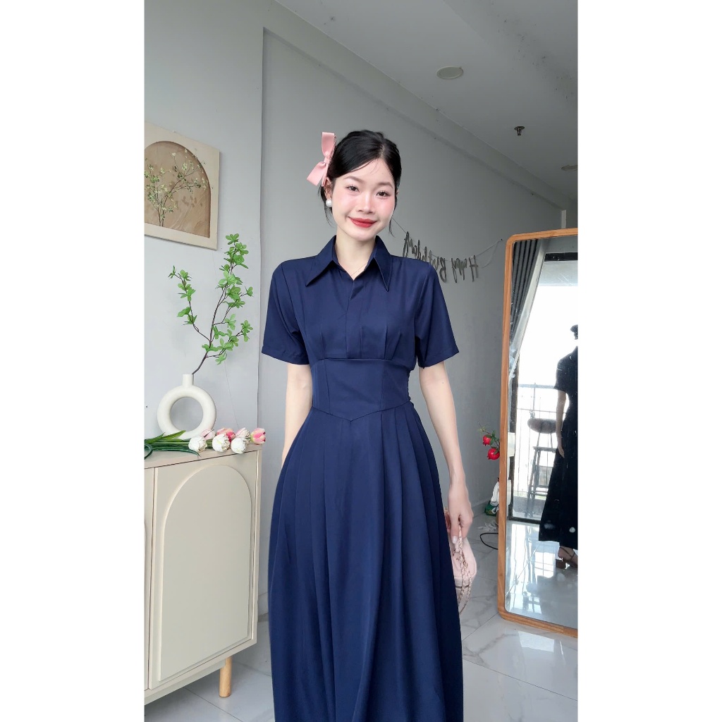 [Đ.23-D] Đầm Sơmi Cổ V Tay Ngắn Chéo Hàn Dáng Dài Women Top Dress (Bo Chun Lưng - Có Túi) | Tũm Clothing | BigBuy360 - bigbuy360.vn