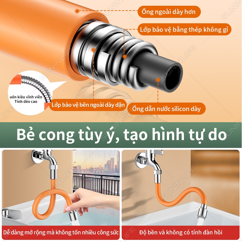 Ống Nối Dài Vòi Nước,Xoay360°  - Tăng Áp 2 chế độ phun Bắn Nước Lõi Thép 20/50/75cm